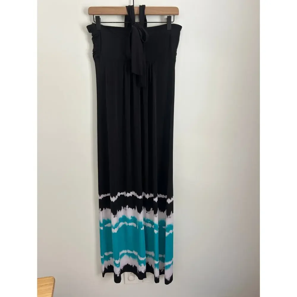 SOMA Faye Soft Black Tie Dye Border Convertible Strap Maxi Dress Size Medium - Picture 4 of 5